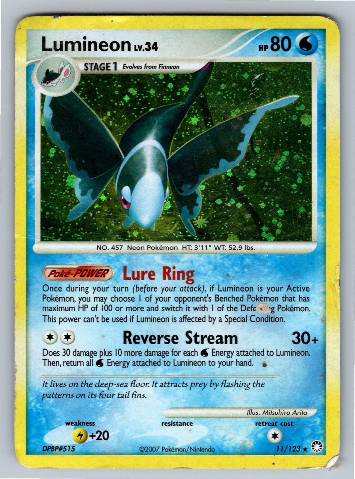Lumineon 11/123 Holo Rare Mysterious Treasures Pokemon Heavily Played