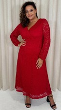 CurveWow Lace Plunge Maxi Dress Red Wrap Cross Over Christmas Party Plus Size 22