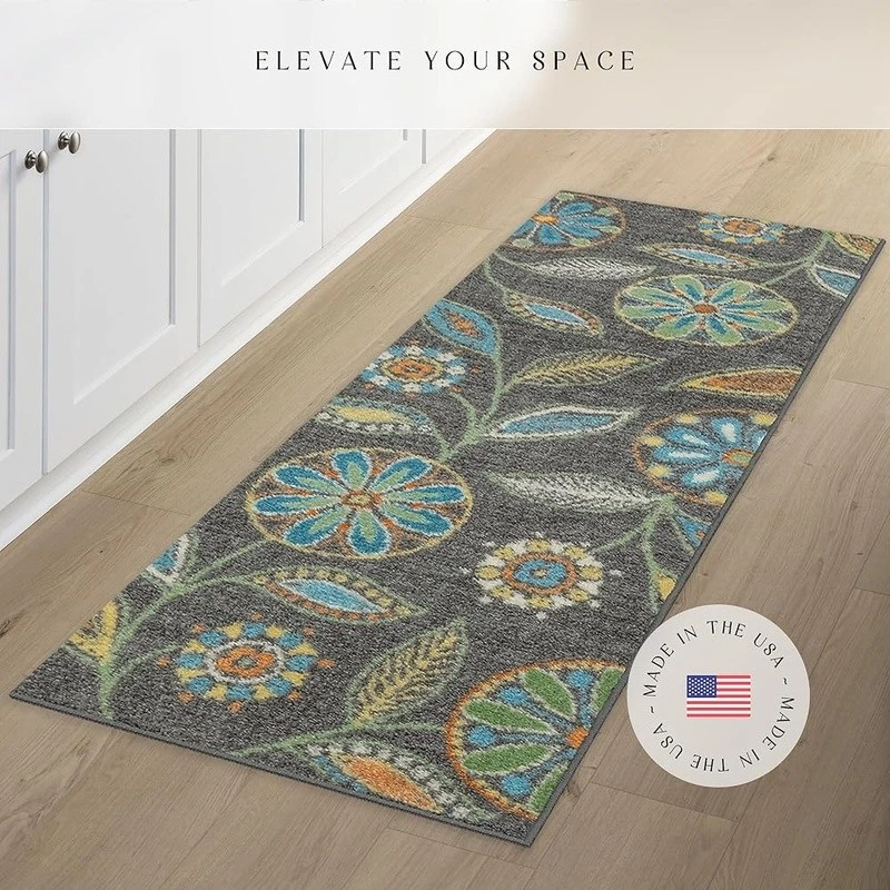 Bohemian Floral Durable Non-Slip Area Rug Easy Care Stain Resistant Indoor Use - Image 3 of 4