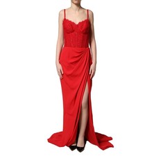 DOLCE & GABBANA Dress Red Corset Lace Bodice Draped Long Gown IT40/US6/S 6250usd