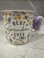 BEST GRANDMA EVER 20oz Bright Flowers Mug  Floral NEW Gift Tag