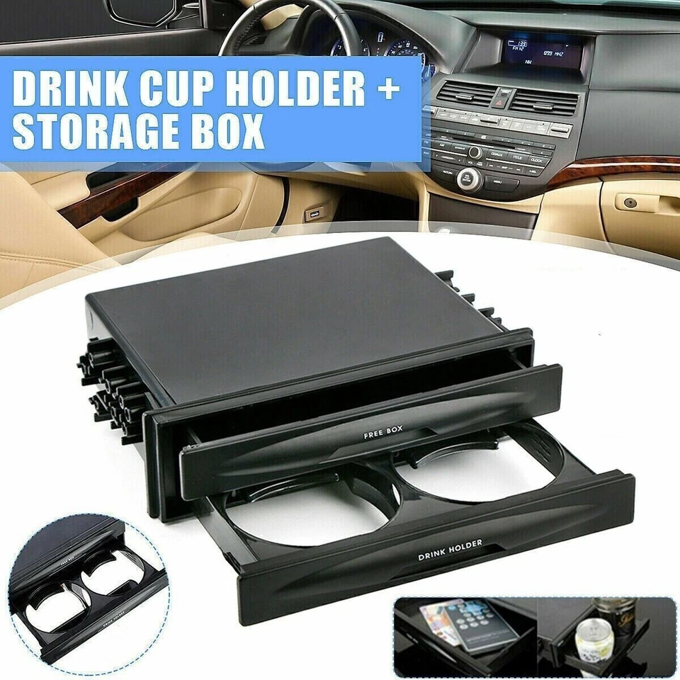 Bolsillo para radio de coche 2 en 1, caja de almacenamiento de radio de coche de 2 capas portavasos de coche caja de bolsillo Foto 2 de 4
