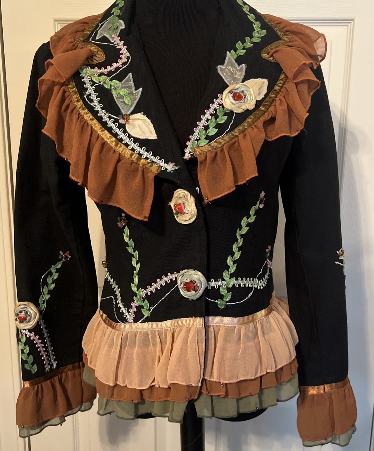 Carrie Allen Blazer/Jacket Vintage Boho Whimsical Embellished Ruffled Size M