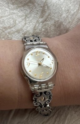 Swatch watch LK294G Crystal Lace Grey Stainless Steel Ladies 25mm Working 2007 