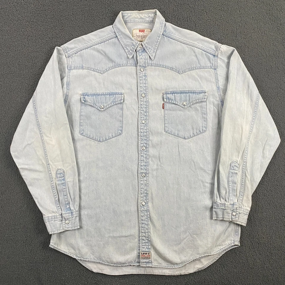 Vintage Levi's Denim Western Shirt Mens Large Pearl Snap Long Sleeve Cowboy - Image 2 of 4