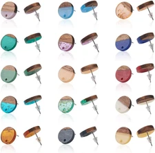 15 Pairs Resin Wood Earrings Posts Flat round Wooden Earring Blanks Stud Wooden