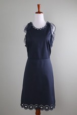 ELIE TAHARI $328 Embroidered Scalloped Flutter Silk Ruffle Dress Size 8