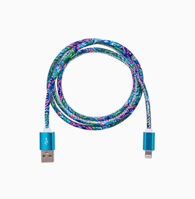 Lilly Pulitzer Pink/Blue Leatherette Wrapped Charging Cord, Take Me To The Sea