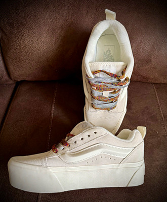 Vans Knu Stack Womens 8 Cream Off White Platform Chunky Sneakers Multicolor