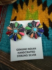 Handcrafted Multi Stone Sterling Silver Cluster Post Earrings