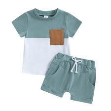 Baby Toddler Boy Clothes Summer Outfits 6 12 18 24 Months Patchwork Short Sle...