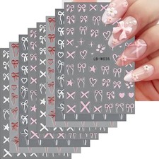 8Sheet Valentine's Day Nail Stickers Pink Red Lover Bow Nail Art Stickers