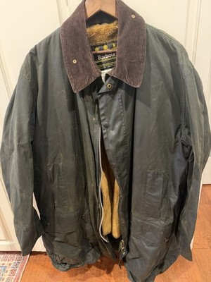 Barbour Border Rain Coat Green Corduroy Collar Lined Heavyweight C52/132CM