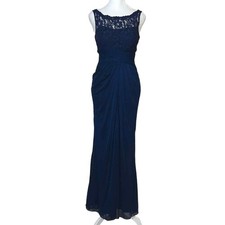 David's Bridal Gown Women 2 Navy Blue Lace Ruched Chiffon Formal Gala Wedding