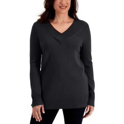 #ad Karen Scott Womens Ribbed Knit Long Sleeve V Neck Work Sweater Black Size S $19.99