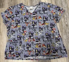 Disney Halloween Mickey Mouse Minnie Pluto Scrub Top Womens Size 2x Gray