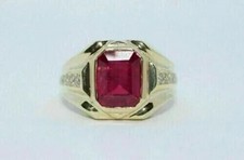 3 Ct Emerald Cut Lab-Created Red Ruby Mens We...