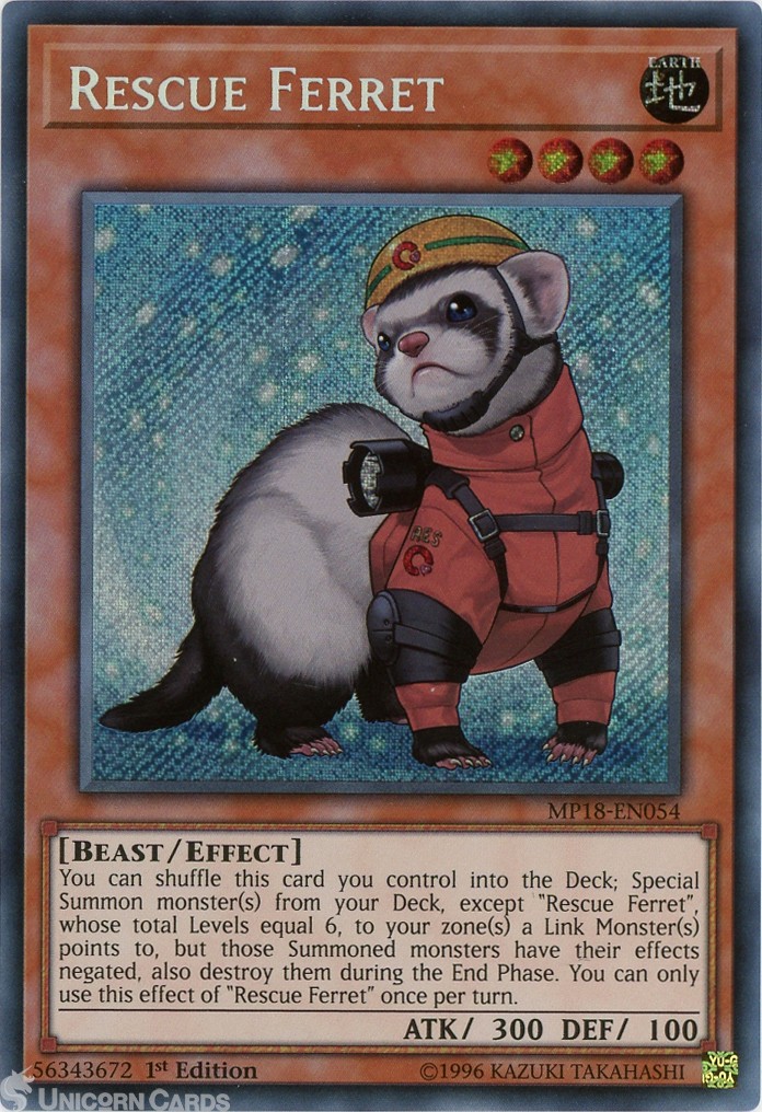 MP18-EN054 Rescue Ferret Secret Rare 1st Edition Mint YuGiOh Card