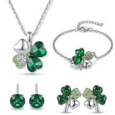 St. Patricks Day Shamrock Earrings Set Green Four Leaf Clover Necklace for Wo...