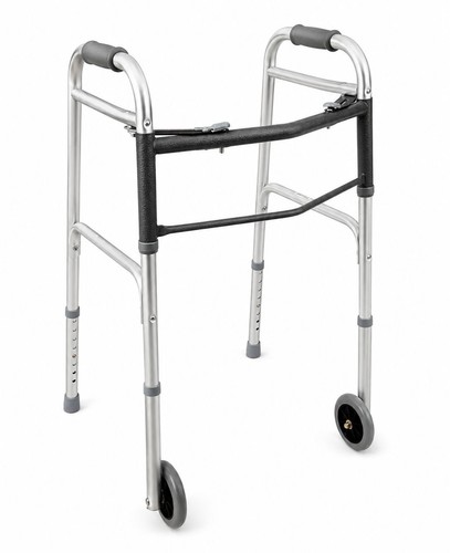 Foldable Adjustable Height Lightweight Walking Frame 2 Wheels Silver Aluminum