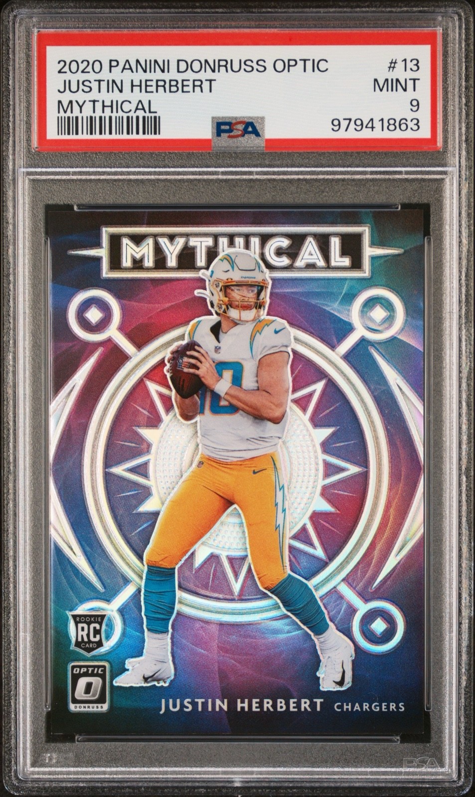 JUSTIN HERBERT 2020 Donruss Optic Mythical Rookie Card RC PSA 9 MINT CASE HIT!!
