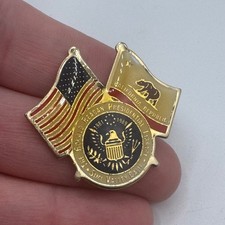 Vintage Ronald Reagan Presidential Library US CA Flags Enamel Lapel Pin Souvenir