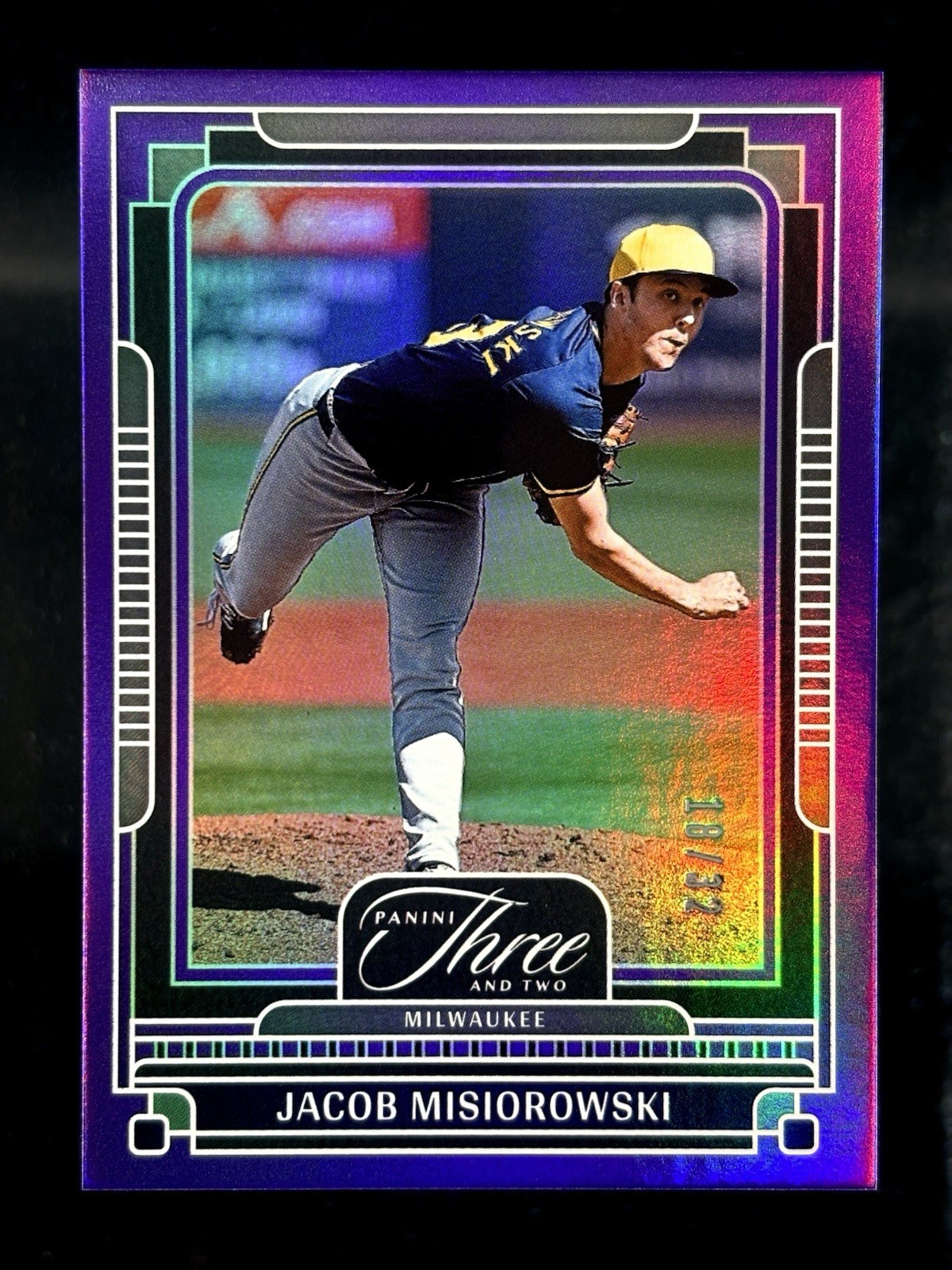 2025 Panini Three and Two - Jacob Misiorowski #75 Full Count /32 Purple Brewers