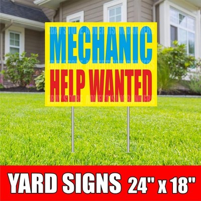 MECHANIC HELP WANTED Yard Sign with H-Stakes Repair Service Now Hiring Job Open