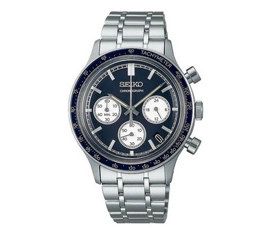 Seiko Sport Chronograph Blue Panda SSB477P1 Chrono Stahl Herrenuhr 39mm