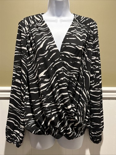 INC International Concepts Surplice Top M Zebra Print Womens Bishop Sleeve NWT - 第 1/12 張圖片