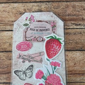 Rose de Provence Vintage-Style Floral Collage Shipping Tag, Reinforced Hole