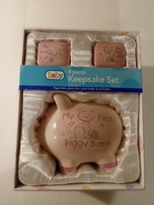 Baby Connection Girls4 Piece Keepsake Set Piggy Bank Tooth Holder Curl Holder...