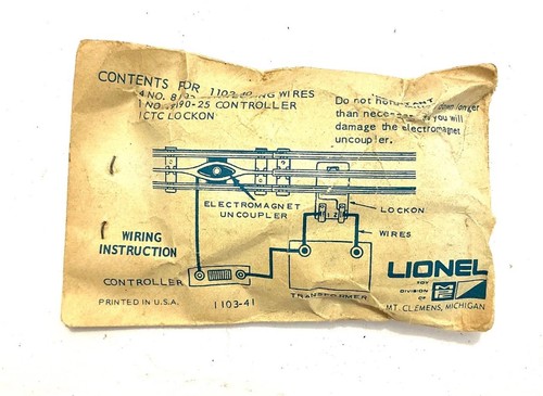 SOBRE SELLADO VINTAGE # 11034-40 LIONEL CTC LOCKON-NOS | Condition: New