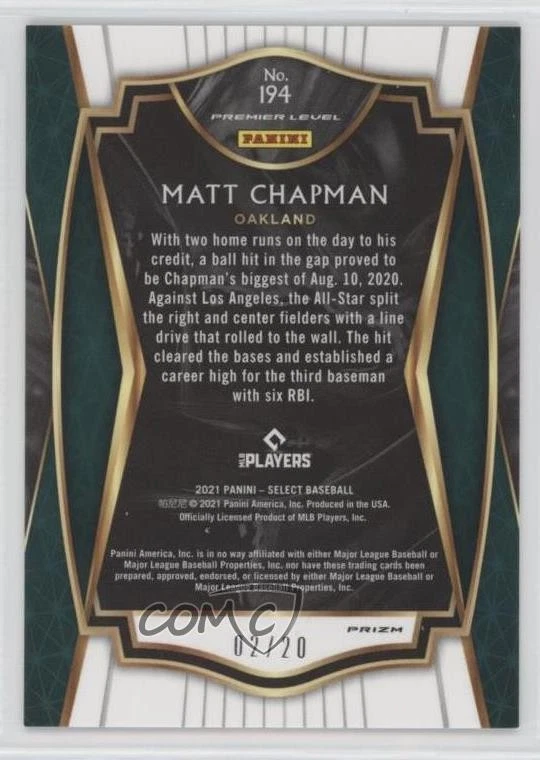 2021 Panini Select Premier Tie-Dye Prizm /20 Matt Chapman #194 - Image 2 of 2