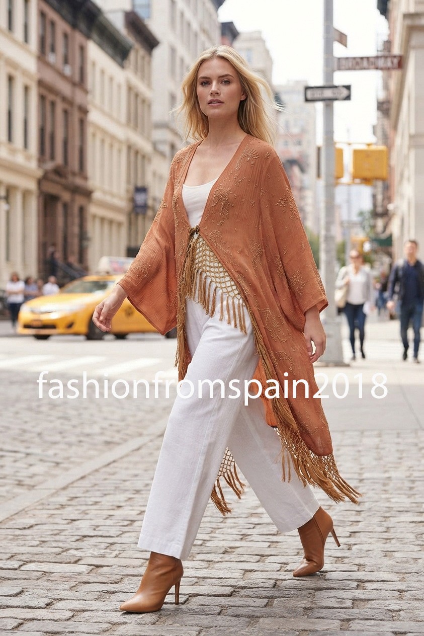 ZARA NEW WOMAN FRINGED ZW COLL EMBROIDERED KAFTAN BRICK S,M,L 7521/248/701