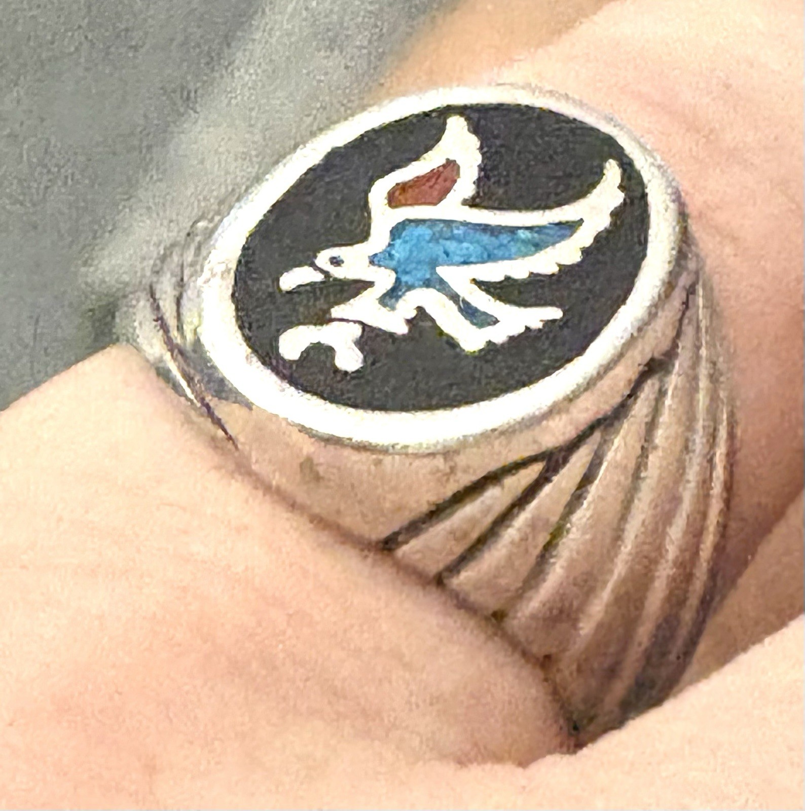(98) Native American Eagle 925 Silver Ring Size 7… - image 2