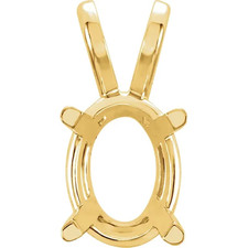 14K Yellow Gold Pendant Mounting Larger Oval Gemstones 4 Prong Split Bail Basket