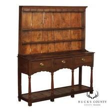 Antique English Country Welsh Dresser With Plate Rack