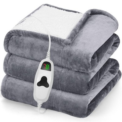Electric Heated Blanket Throw 50''x60'', 10 Heat Levels, Auto-Off, Soft Fleece She