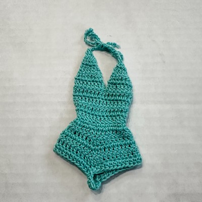 Vintage Barbie Handmade Crochet Swimsuit Romper Teale Barbie Doll