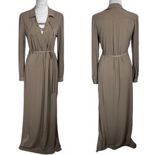 NEW Calvin Klein Long Sleeve Maxi Dress Size 10 Fitted Jersey Belted Lace Up Y2K