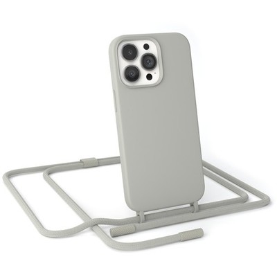 Für Apple iPhone 13 Pro Handyhülle zum Umhängen Band Kordel Kette Tasche Taupe