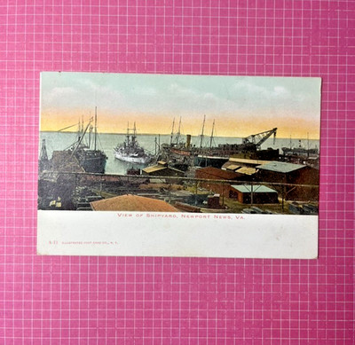 Antique Newport News Virginia Shipyard Harbor Industrial Steamship Postcard