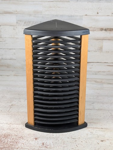 Vtg Fellowes Triangular 20 CD Disk Software Game Slot Wood Storage Tower - Picture 2 of 8