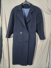 Vintage London Fog Tempo Europa Women's Blue 100 Wool Trench Coat Size 4 Petite