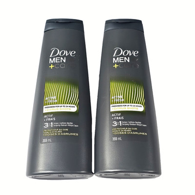 2 Pack Dove Men + Care Active + Fresh 3 In 1 Shampoo, Conditioner & Body Wash