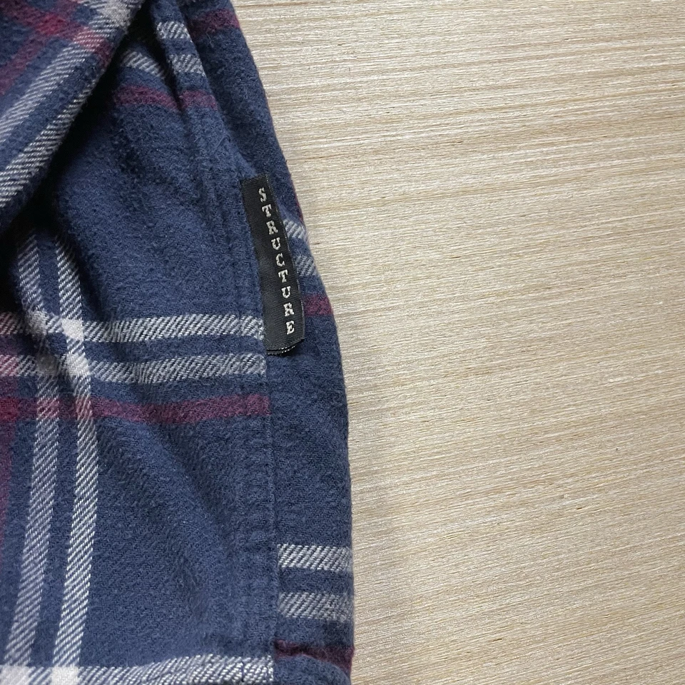 Camisa Vintage Estructura Franela Años 90 Cuello Banda Mandarín L Hombre’s Azul Púrpura Foto 4 de 4