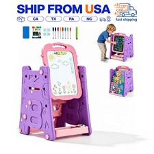 3 in 1 Kids Double Sided Art Easel Toddler Magnetic Whiteboard Chalkboard Pink