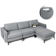 Modular L-shaped Sectional Sofa w/ Reversible Chaise  2 USB Ports Dark Grey