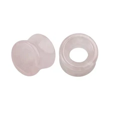 2G to 13/16" Rose Quartz Stone Double Flare Ear Tunnels Gauges Sold as a Pair